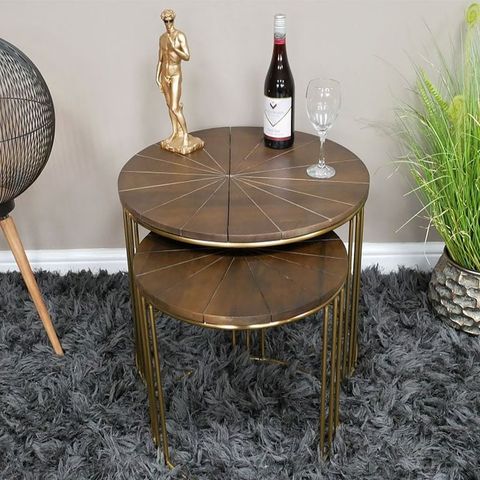 Boho Set Of 2 Nesting Gold Metal Side Tables With Mango Wood Tops | Metal Side Table, Gold ... throughout How to Style Your Room with a Set of Two Nesting Tables